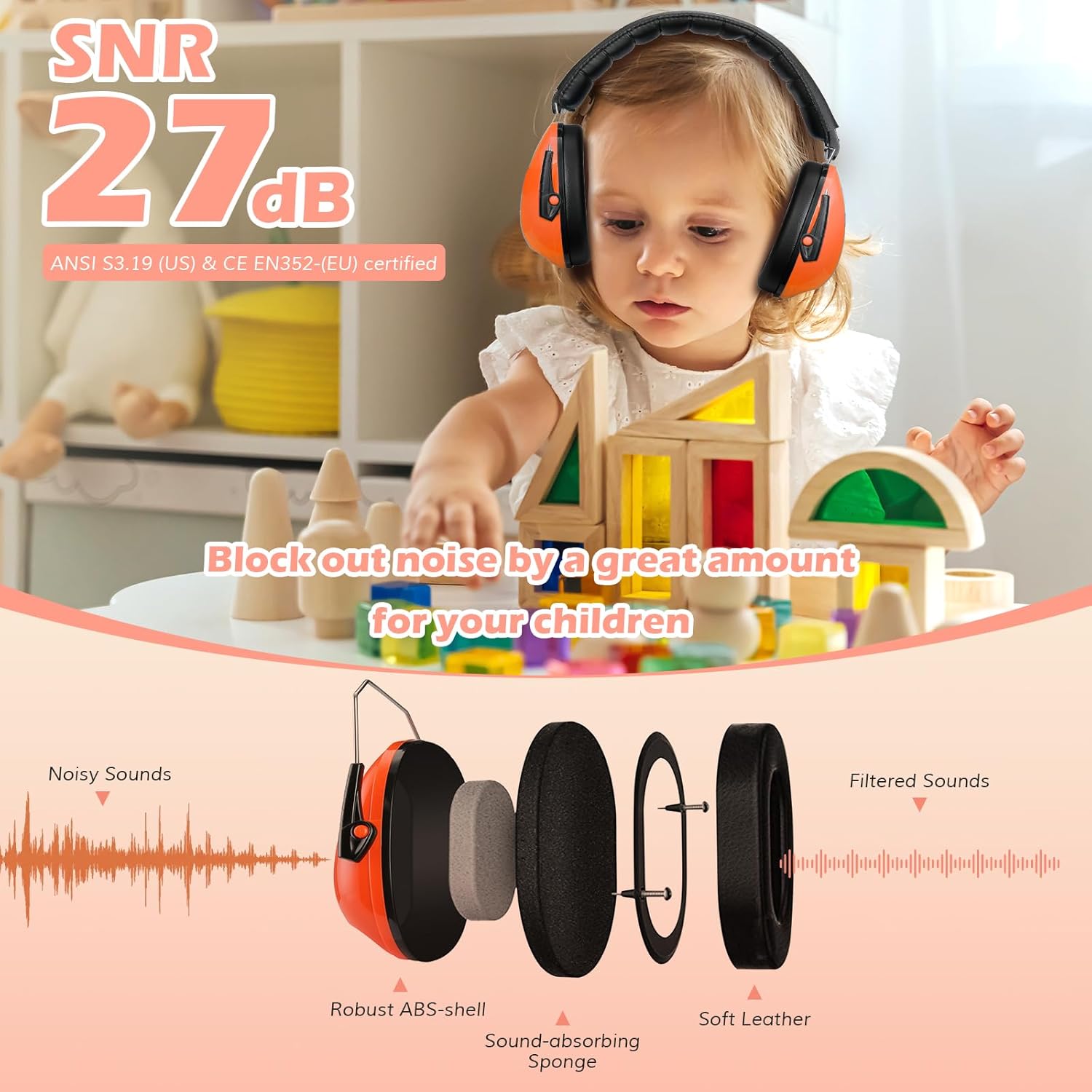 Casque Anti Bruit Enfant Orange Kids
